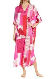 Natori Kabuki Mixed Print Crepe de Chine Nightgown in Pink Red Combo  at Nordstrom